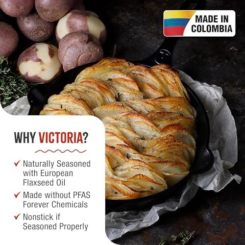 VICTORIA Induction Base Cast Iron Frying Pan, 10", Black – Pre-Seasoned with Non-GMO Flaxseed Oil for Healthy Cooking - Image 2