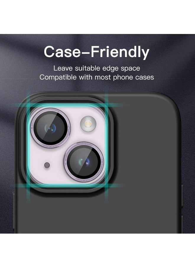 DUSALA Camera Lens Protector for iPhone 14 6.1-Inch and iPhone 14 Plus 6.7-Inch, 9H Tempered Glass Metal Individual Ring Cover, HD Clear, 1 Set (Purple) - Image 4