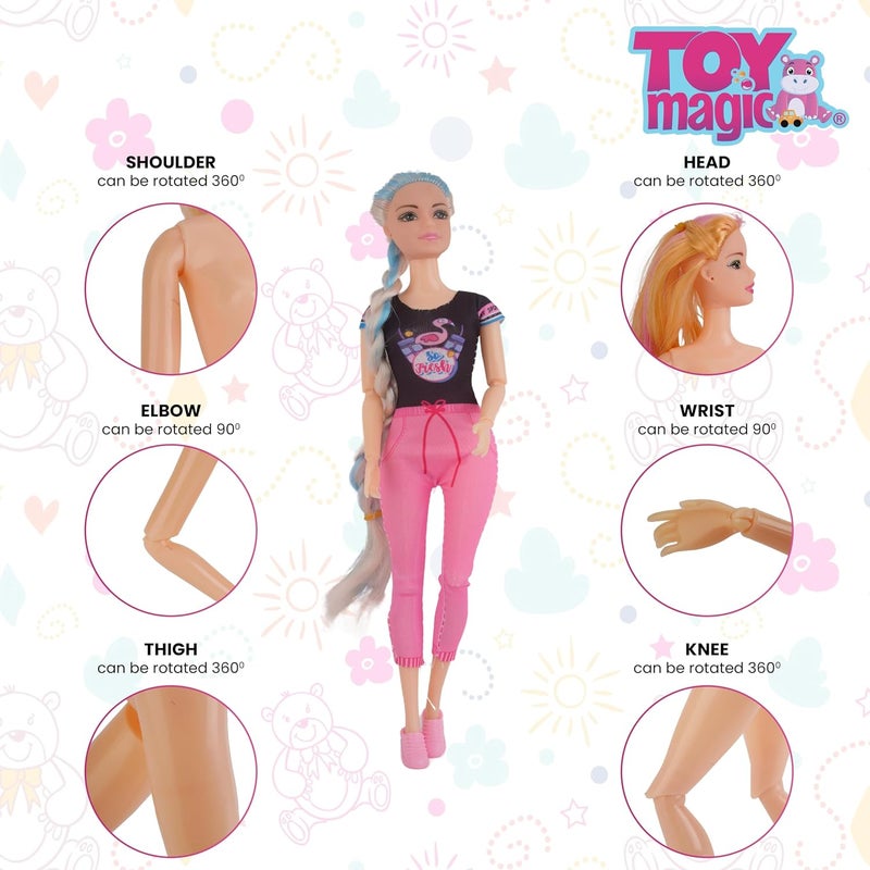 ToyMagic Fashion Shower Doll Set | Stylish with Colorful Outfit, Handbag, Hat, Small, Accessories | Dress-Up Playset for Kids Age 3+ | Encourages Creativity & Imaginative Roleplay Fun - Image 2