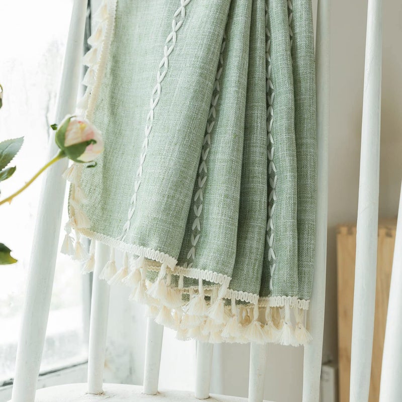 Deeprove الستائر Deeprove Green Boho 108 بوصات طويلة لغرفة النوم غرفة المعيشة شرفة البوهيمية تطريز القطن الكتان الفرنسي الريف معالجة النافذة على شرابة الدفعة طويلة W52 X L108 1 لوحة حكيم - Image 4