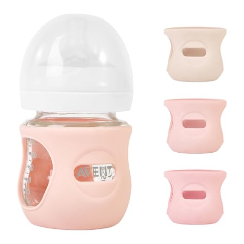 MINMUNJIU 3 Pack Silicone Sleeves for Philips Avent Natural Glass Baby Bottles, Anti Breakage Baby Bottle Holder for Baby Girls, Compatible Philips Avent Glass Natural Baby Bottle, 4 oz - Image 1
