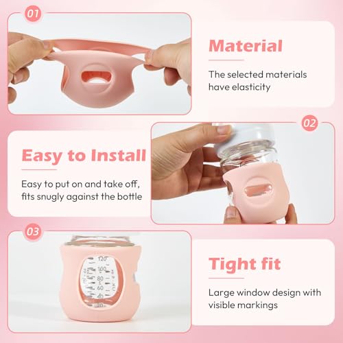 MINMUNJIU 3 Pack Silicone Sleeves for Philips Avent Natural Glass Baby Bottles, Anti Breakage Baby Bottle Holder for Baby Girls, Compatible Philips Avent Glass Natural Baby Bottle, 4 oz - Image 5