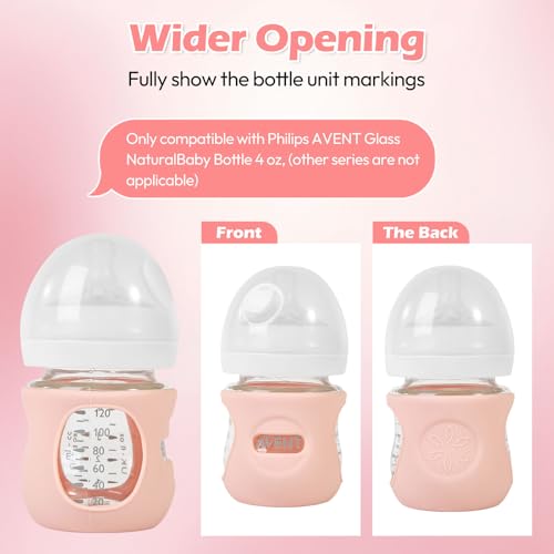 MINMUNJIU 3 Pack Silicone Sleeves for Philips Avent Natural Glass Baby Bottles, Anti Breakage Baby Bottle Holder for Baby Girls, Compatible Philips Avent Glass Natural Baby Bottle, 4 oz - Image 4