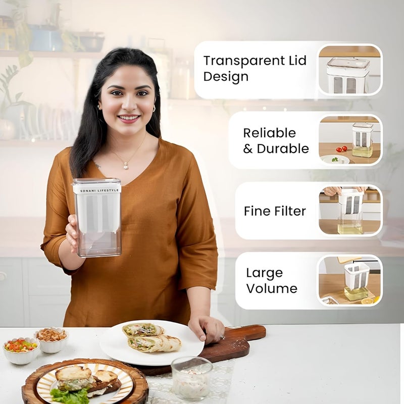 SONANI LIFESTYLE فلتر الزبادي اليوناني – 1100 مل فلتر زبادي بشبكة دقيقة وغطاء | صانع لبن خالي من BPA ومصفاة زبادي | مثالي للزبادي اليوناني المنزلي، اللبن المعلق، الجبنة، العصير والمزيد - Image 3