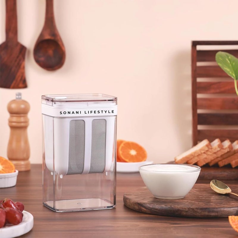 SONANI LIFESTYLE فلتر الزبادي اليوناني – 1100 مل فلتر زبادي بشبكة دقيقة وغطاء | صانع لبن خالي من BPA ومصفاة زبادي | مثالي للزبادي اليوناني المنزلي، اللبن المعلق، الجبنة، العصير والمزيد - Image 2