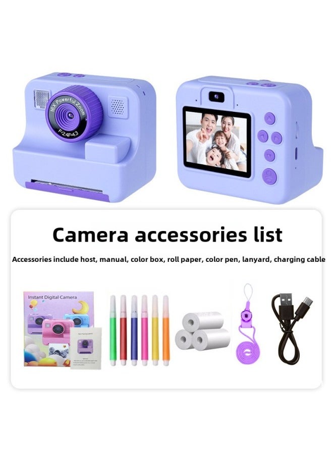 Generic Portable Portable Camera Children's Educational Printing Camera HD Digital Portable Camera-Color:H11 Purple High-definition Large Screen (can Be Printed)  - Image 1