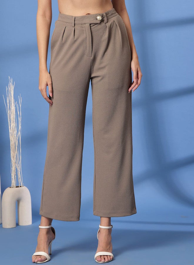 PlusS Beige Regular Fit Pleated Trousers for Women - Image 1