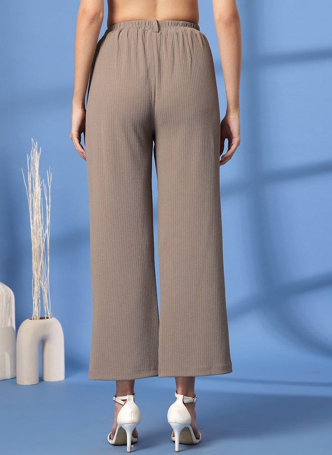 PlusS Beige Regular Fit Pleated Trousers for Women - Image 4