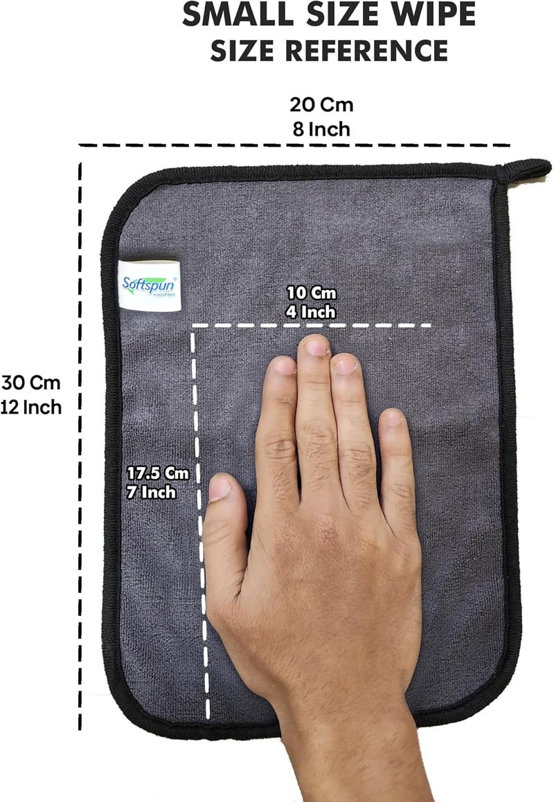مناديل SOFTSPUN صغيرة فائقة الامتصاص من الألياف الدقيقة، 500 GSM 20x30 سم 5 قطع رمادي! مجموعة مناشف بحافة حريرية سميكة إضافية من الألياف ال��قيقة مثالية للدراجات. - Image 3