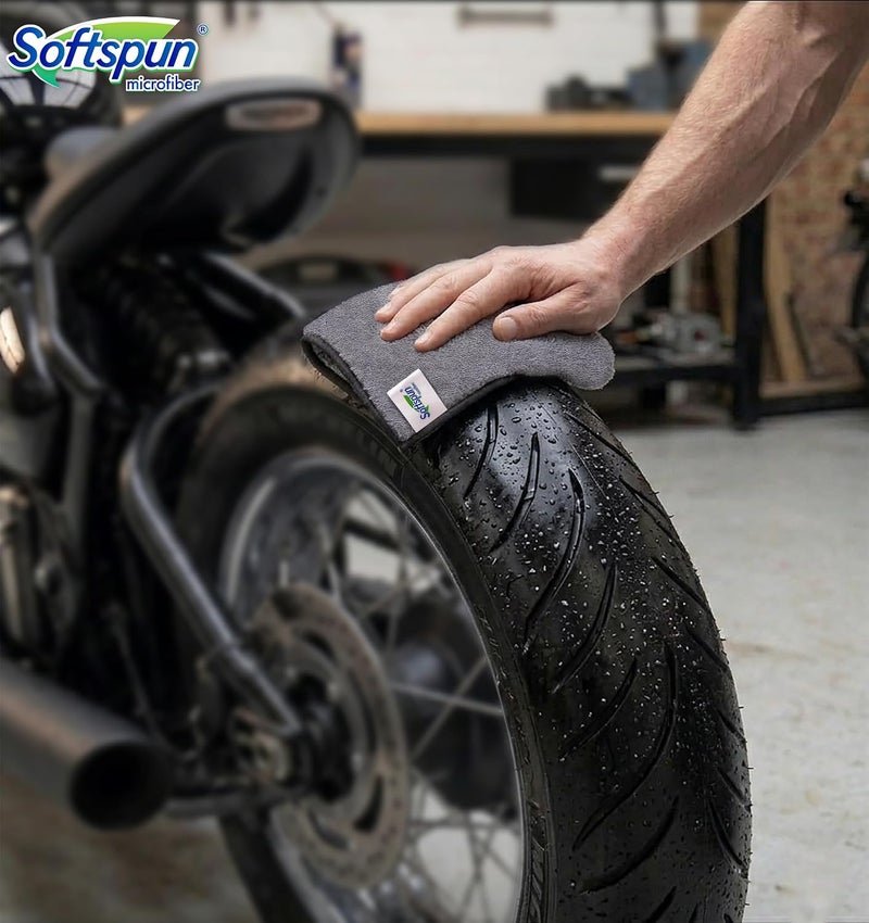 مناديل SOFTSPUN صغيرة فائقة الامتصاص من الألياف الدقيقة، 500 GSM 20x30 سم 5 قطع رمادي! مجموعة مناشف بحافة حريرية سميكة إضافية من الألياف ال��قيقة مثالية للدراجات. - Image 5