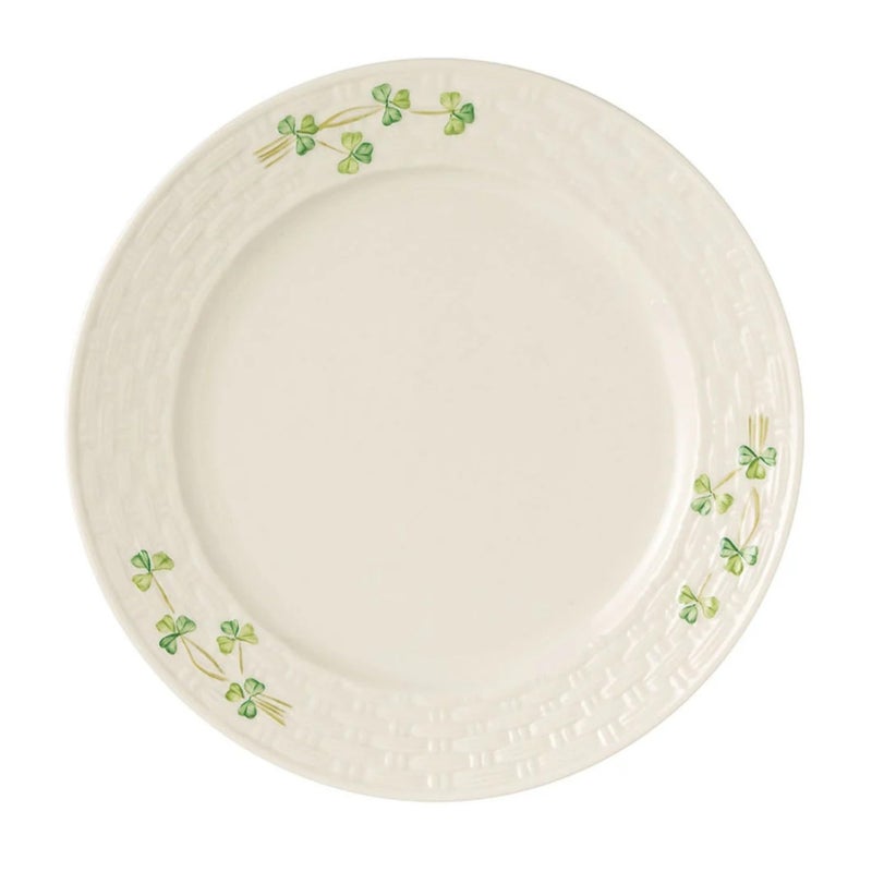Belleek Shamrock Dinner Plate Handcrafted Fine Parian China Ceramic Plate 115D Microwave Safe Porcelain Dinnerware White
