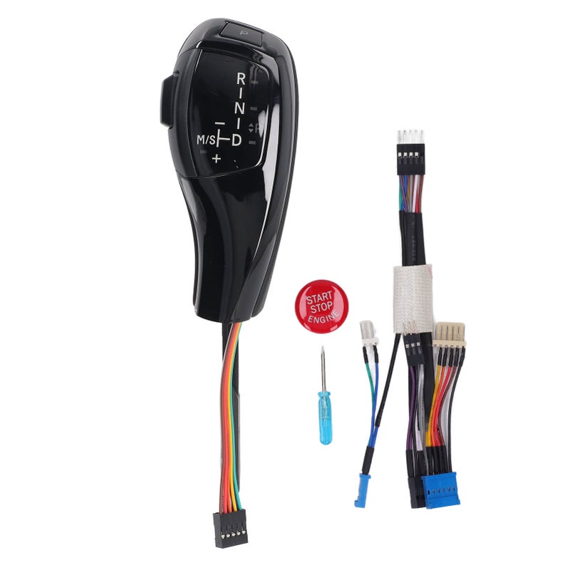 LED Gear Shift Knob Shifter Lever Head Retrofit Kit with Engine Start Stop Button for 5 Series E39 7 Series E38 LHD Glossy Black - Image 1