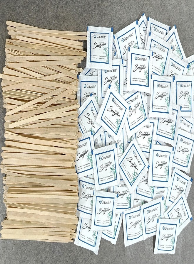 SFU E Com Daurala Refined Sugar Sachets With Coffee Stir Sticks Wood Stirrers Combo | Daurala Sugar (400pcs) Stir Stick (400pcs) - Image 1