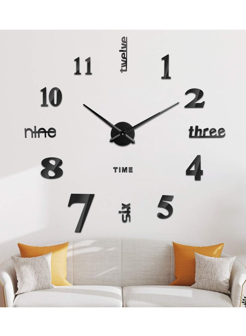 كيلا ساعة حائط ثلاثية الأبعاد مع ملصقات أرقام مرآة، ساعة حائط عصرية عصرية - أسود （80-130 سم） - Image 1