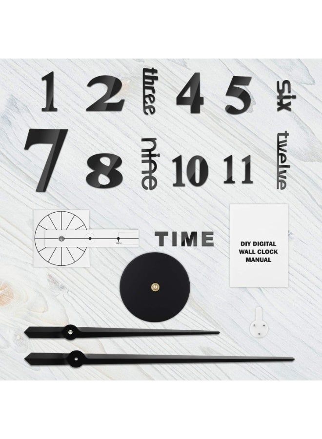كيلا ساعة حائط ثلاثية الأبعاد مع ملصقات أرقام مرآة، ساعة حائط عصرية عصرية - أسود （80-130 سم） - Image 3