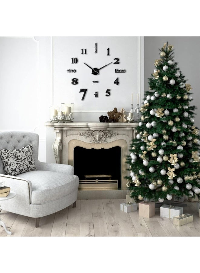 كيلا ساعة حائط ثلاثية الأبعاد مع ملصقات أرقام مرآة، ساعة حائط عصرية عصرية - أسود （80-130 سم） - Image 5