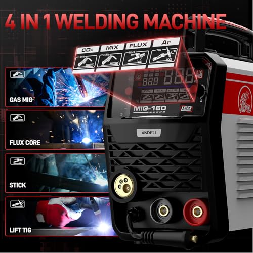 ANDELI 160A MIG Welder, GAS MIG/FLUX MIG/LIFT TIG/STICK 4-In-1 Multiprocess 110V/220V Dual Voltage Welder, LED Digital Display Synergic Control,Gas Gasless Welding Machine With welding rods - Image 3