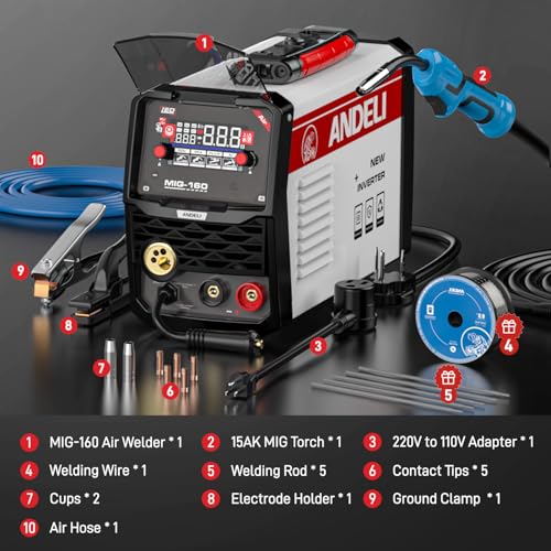 ANDELI 160A MIG Welder, GAS MIG/FLUX MIG/LIFT TIG/STICK 4-In-1 Multiprocess 110V/220V Dual Voltage Welder, LED Digital Display Synergic Control,Gas Gasless Welding Machine With welding rods - Image 2