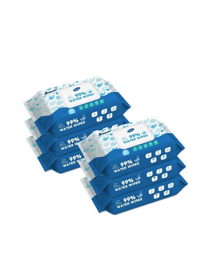 dignity Dignity 99% Pure Water Wet Wipes Enriched with Aloe Vera and Vitamin E, 80 Wipes/Pack (Pack of 6) 480 Wipes  - Image 1
