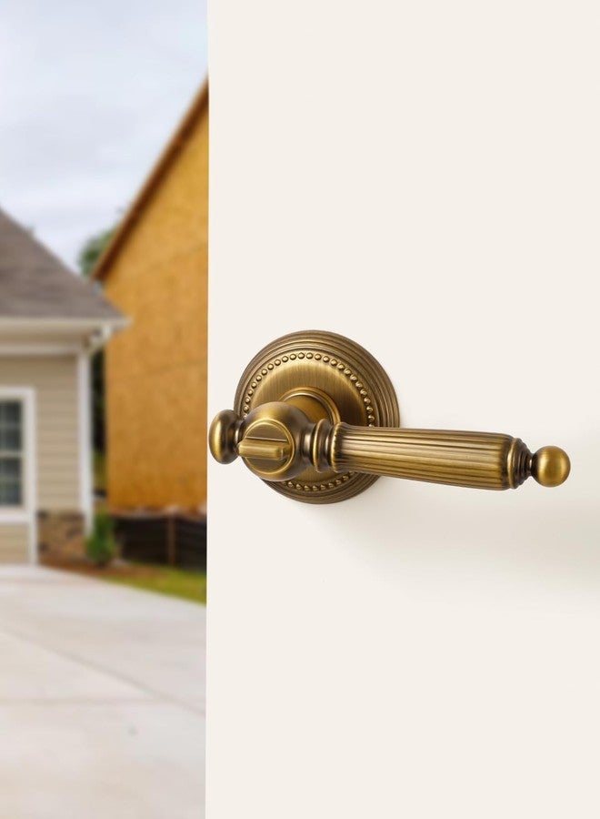 SORWDUERM 1 Pack Antique Door Lever with Lock and Key Entery Antique Brass Door Handle Door Lever Bedroom and Bathroom Zinc Alloy - Image 2