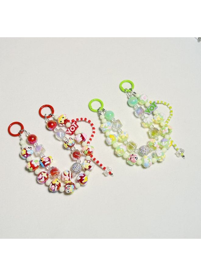 Generic - Mobile Phone Chain Double Chain Hand-painted Beads Diamond Beads Key Pendant Bag Pendant Handmade Beads Little Red Book Same Key Chain-Specifications:Black - Image 1