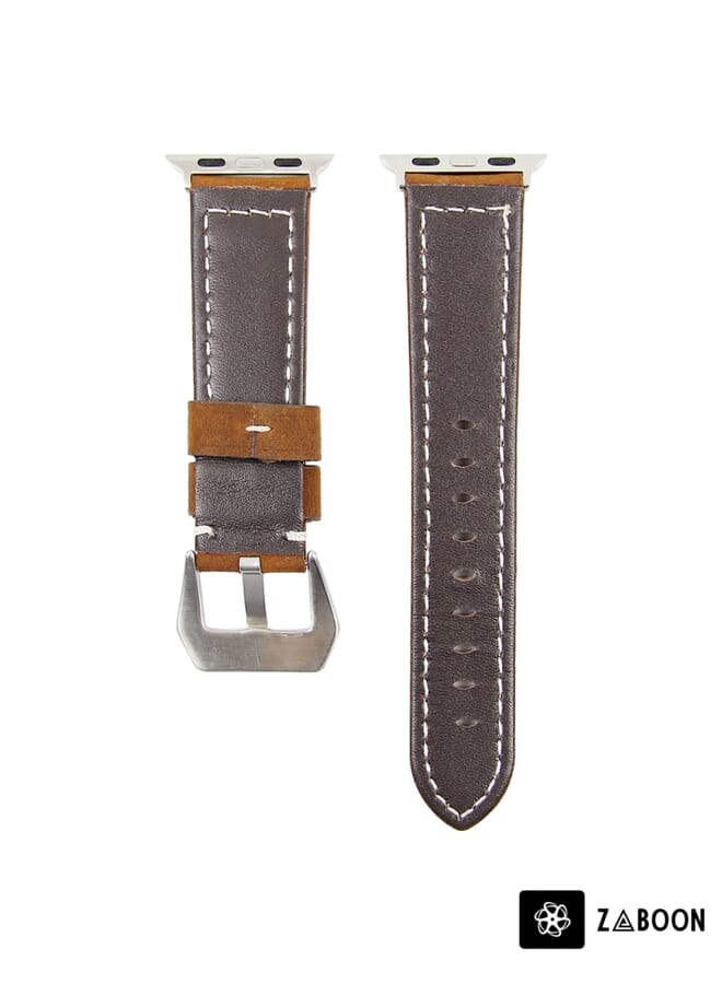 Zaboon Genuine Leather  Watch Band For Apple Watch Ultra 49mm / Series 8&7 45mm / SE 2&6&SE&5&4 44mm / 3&2&1 42mm(Matte Brown) - Image 3