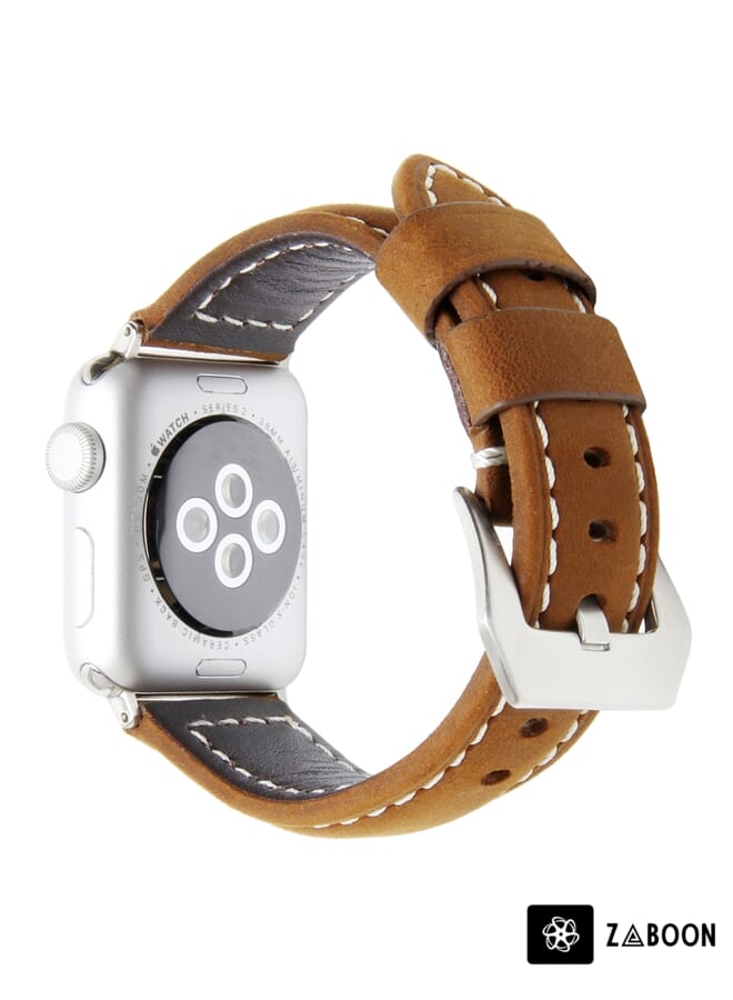 Zaboon Genuine Leather  Watch Band For Apple Watch Ultra 49mm / Series 8&7 45mm / SE 2&6&SE&5&4 44mm / 3&2&1 42mm(Matte Brown) - Image 4