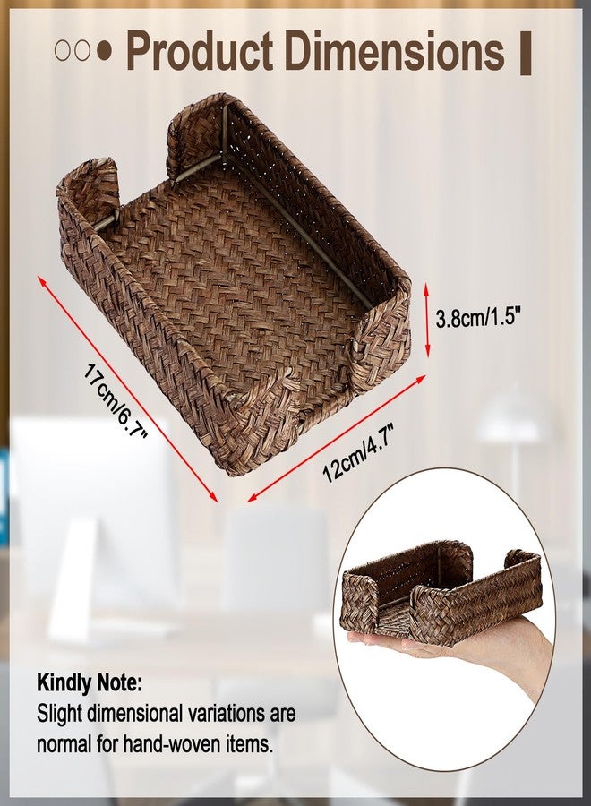 BTSKY Handwoven Sticky Note Holder for 4x6 Inch Sticky Notes, Seagrass Post It Note Dispenser, Rustic Notepad Holder, Notes Storage Container for Desk Organization Planning, Home Office, Coffee - Image 3