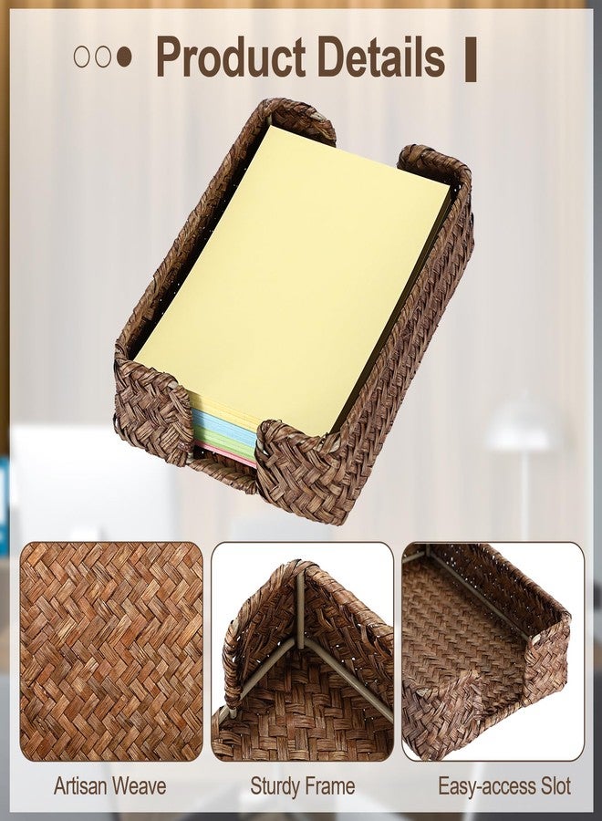 BTSKY Handwoven Sticky Note Holder for 4x6 Inch Sticky Notes, Seagrass Post It Note Dispenser, Rustic Notepad Holder, Notes Storage Container for Desk Organization Planning, Home Office, Coffee - Image 5