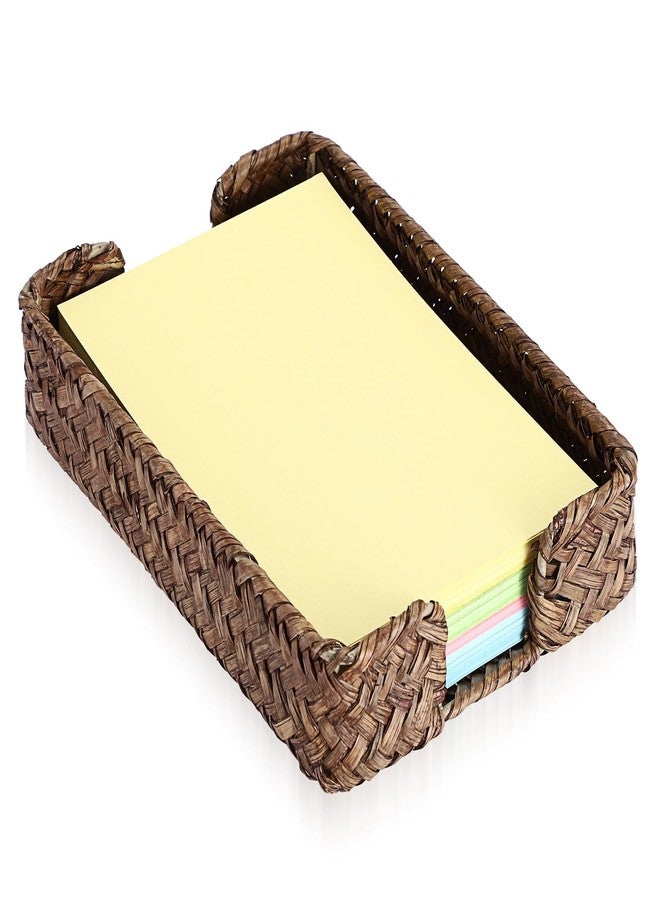 BTSKY Handwoven Sticky Note Holder for 4x6 Inch Sticky Notes, Seagrass Post It Note Dispenser, Rustic Notepad Holder, Notes Storage Container for Desk Organization Planning, Home Office, Coffee - Image 1