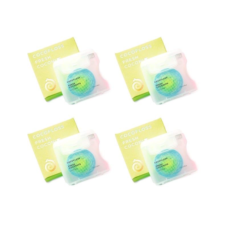 Cocofloss Woven Dental Floss, Dentist-Designed Oral Care, Coconut Scent, Waxed, Expanding, Kid-Friendly String Floss with Coconut Oil, 4 Spools (33 yd Each) - Image 1