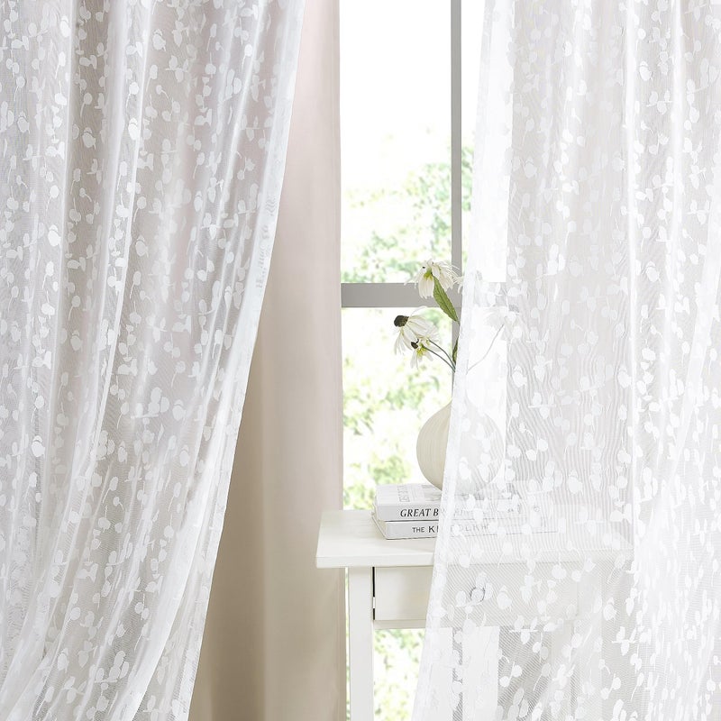 Jubilantex Mix Matched Curtains Leaf Sheer Lace 2 Panels & 2 Full Blackout Curtains Room Darkening Beige Window Treatments for Bedroom Living Room Grommet Top Design 52" W x 84" L Beige & White - Image 4
