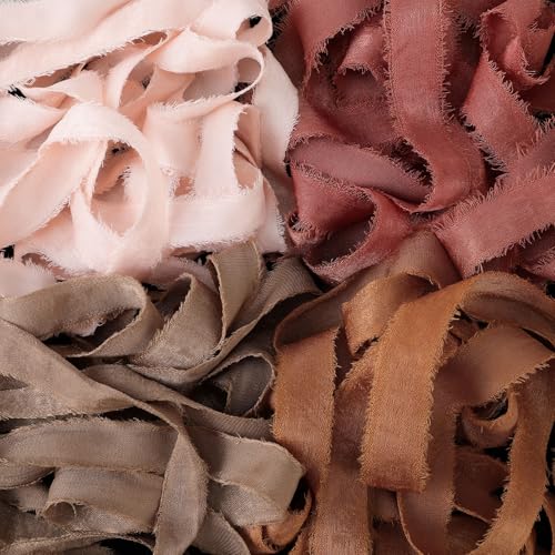 Mindsoft Frayed Chiffon Ribbon for Craft Silk Satin Ribbons 1/2-1/4 Inch x 20 Yard Handmade Fabric Strips with Wooden Spool for Valentines Day Wedding Gift Wrapping(Orange Assorted) - Image 3