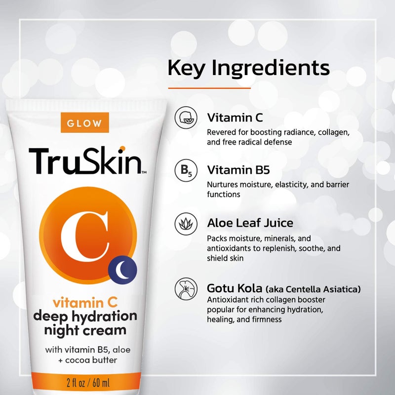 TruSkin Vitamin C Night Cream â€“ Skinâ€™s Natural Collagen Supporting Blend with Cocoa Butter, Vitamin B5, Botanical Essential Oils â€“ Brightening and Hydrating Face & Neck, Firmer-Feeling Skin, 2 fl oz - Image 2