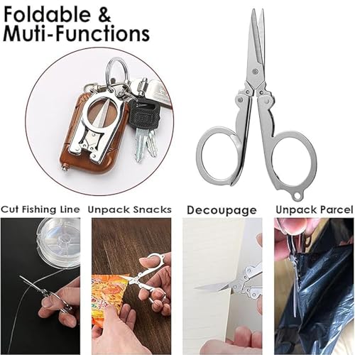 SpiderJuice 1Pc Stainless Steel Small Foldable Travel Pocket Size Portable Mini Scissors Cutter for Paper String Craft Shred Scissors Trimming for Mustache Beard Eyebrow Nose Hair for Men and Women - Image 2
