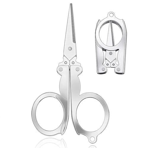 SpiderJuice 1Pc Stainless Steel Small Foldable Travel Pocket Size Portable Mini Scissors Cutter for Paper String Craft Shred Scissors Trimming for Mustache Beard Eyebrow Nose Hair for Men and Women - Image 1