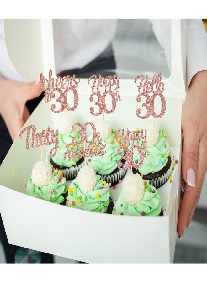 Sotpot 30PCS Happy 30th Birthday Cupcake Toppers Rose Gold Glitter 30 Fabulous Cheers to 30 Cupcake Decorations for 30th Birthday Anniversary Party Supplies - Image 4