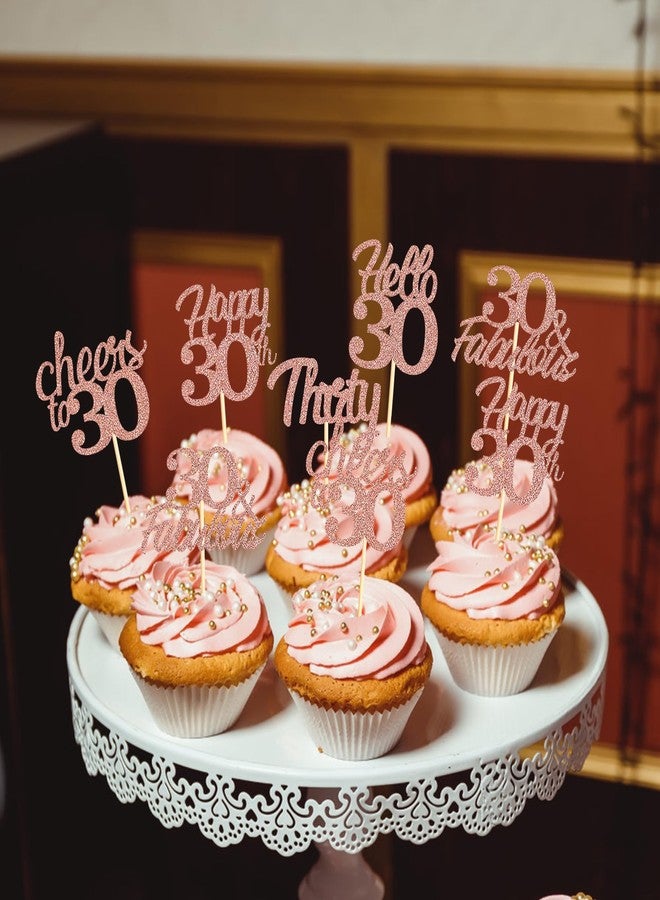 Sotpot 30PCS Happy 30th Birthday Cupcake Toppers Rose Gold Glitter 30 Fabulous Cheers to 30 Cupcake Decorations for 30th Birthday Anniversary Party Supplies - Image 3