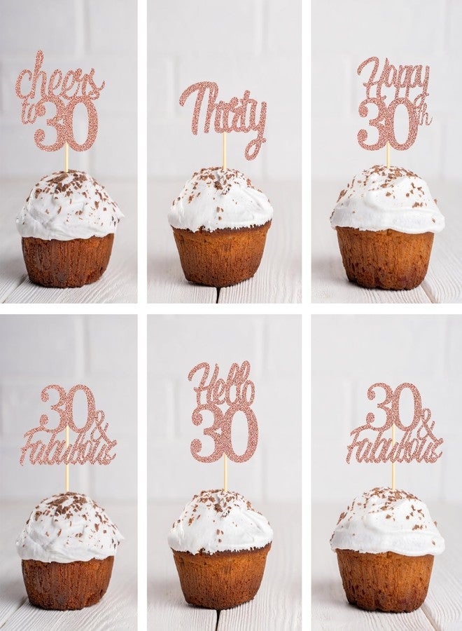 Sotpot 30PCS Happy 30th Birthday Cupcake Toppers Rose Gold Glitter 30 Fabulous Cheers to 30 Cupcake Decorations for 30th Birthday Anniversary Party Supplies - Image 5