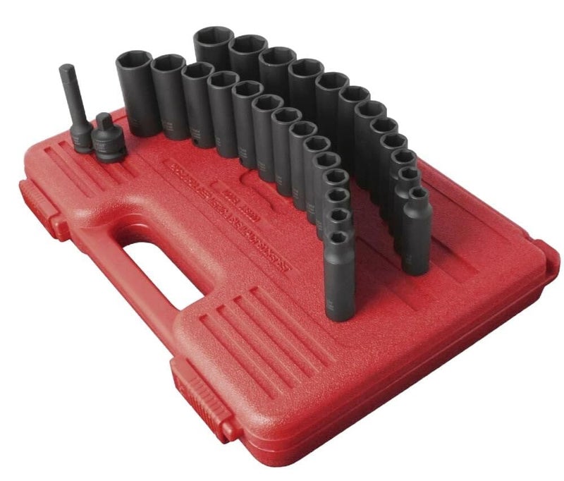 Sunex Tools - SOCKET SET IMPACT 3/8IN. DR.28PC DBLE DEEP MET/SAE