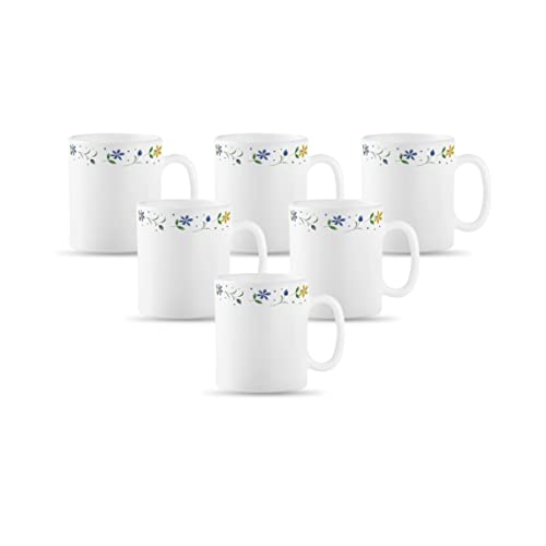 La Opala Diva, Opal Glass Coffee Mug Set Cylinder Medium 6 pcs, Twilight Bouquet, White - Image 1