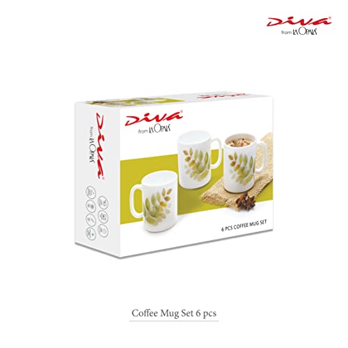 La Opala Diva, Opal Glass Coffee Mug Set Cylinder Medium 6 pcs, Twilight Bouquet, White - Image 4