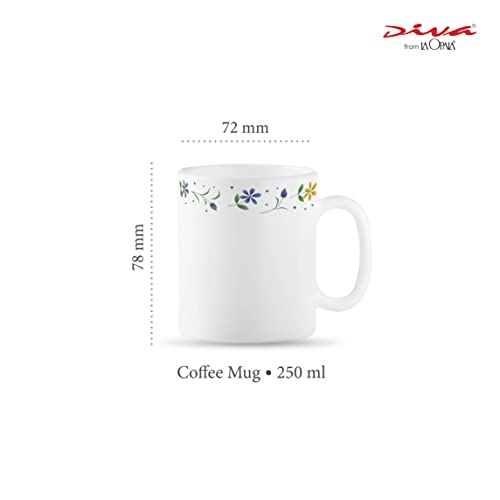 La Opala Diva, Opal Glass Coffee Mug Set Cylinder Medium 6 pcs, Twilight Bouquet, White - Image 2