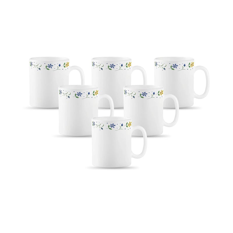 La Opala Diva, Opal Glass Coffee Mug Set Cylinder Medium 6 pcs, Twilight Bouquet, White - Image 5