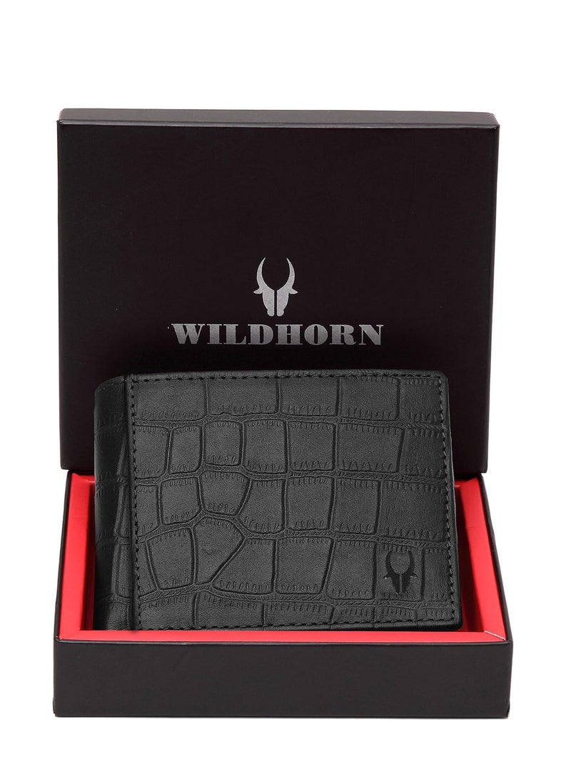 WildHorn Wildhorn India Black Croco Leather Men's Wallet - Image 2