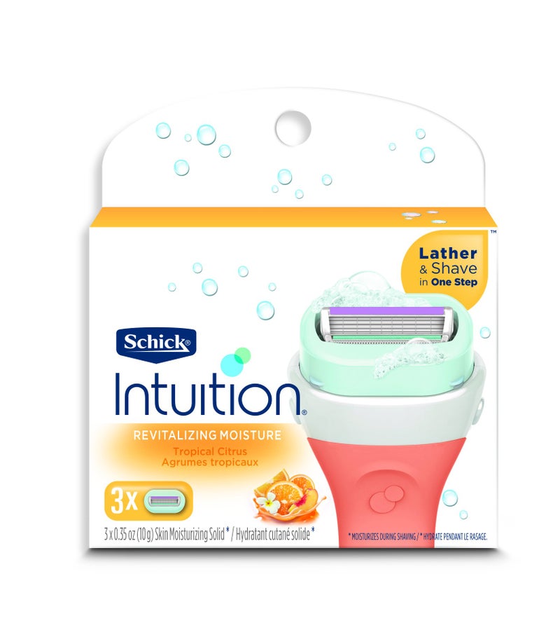 Schick Intuition Revitalizing Moisture Razor Blade Refills for Women with Tropical Citrus Extracts - 3 Count