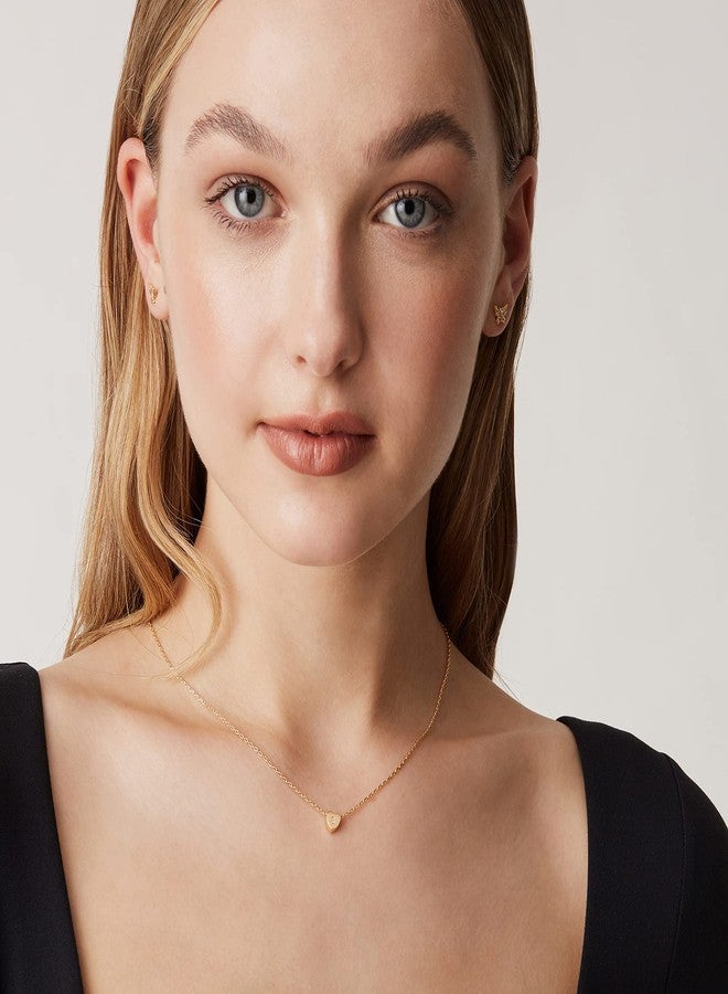 بافوا قلادة بافوي مطلية بالذهب الأصفر عيار 14 قيراطًا، بتصميم قلب صغير رقيق وحرف أولي | قلادة قابلة للتعديل - 18 بوصة | قلادات حروف للنساء | حرف أولي - Image 4