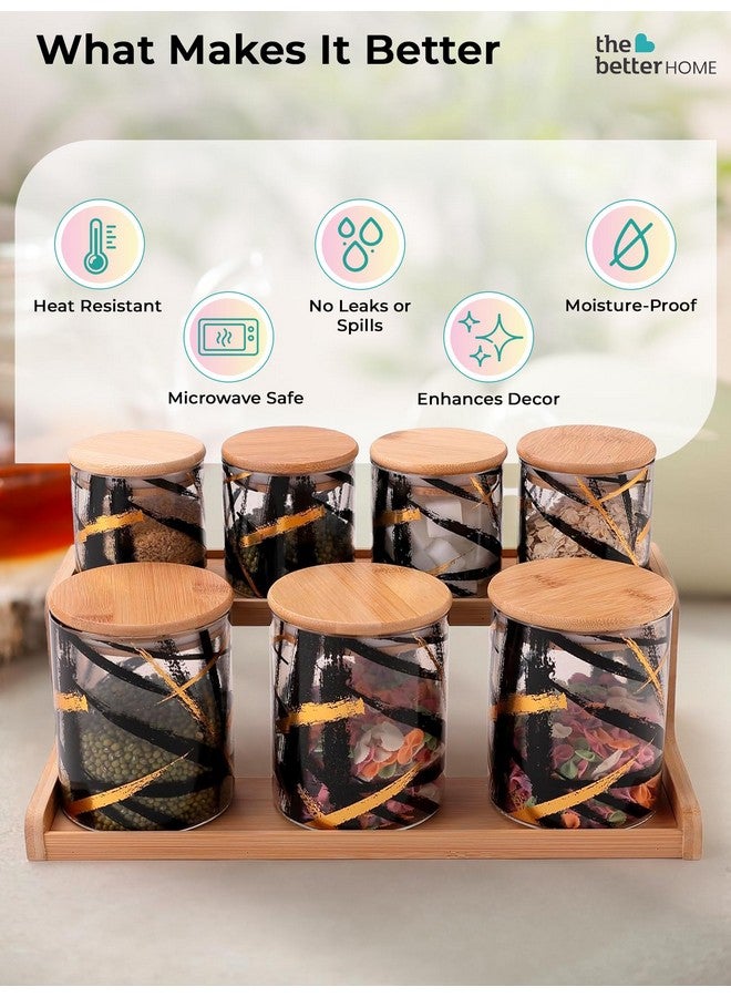 The Better Home باقة المنزل الأفضل من 7 برطمانات زجاجية بوروسيليكات مع غطاء من الخيزران وصينية | 4 قطع سعة 350 مل و 3 قطع سعة 850 مل | برطمانات زجاجية للبسكويت، التوابل، الوجبات الخفيفة، الشاي، القهوة، السكر | خالية من BPA | شفافة - Image 4