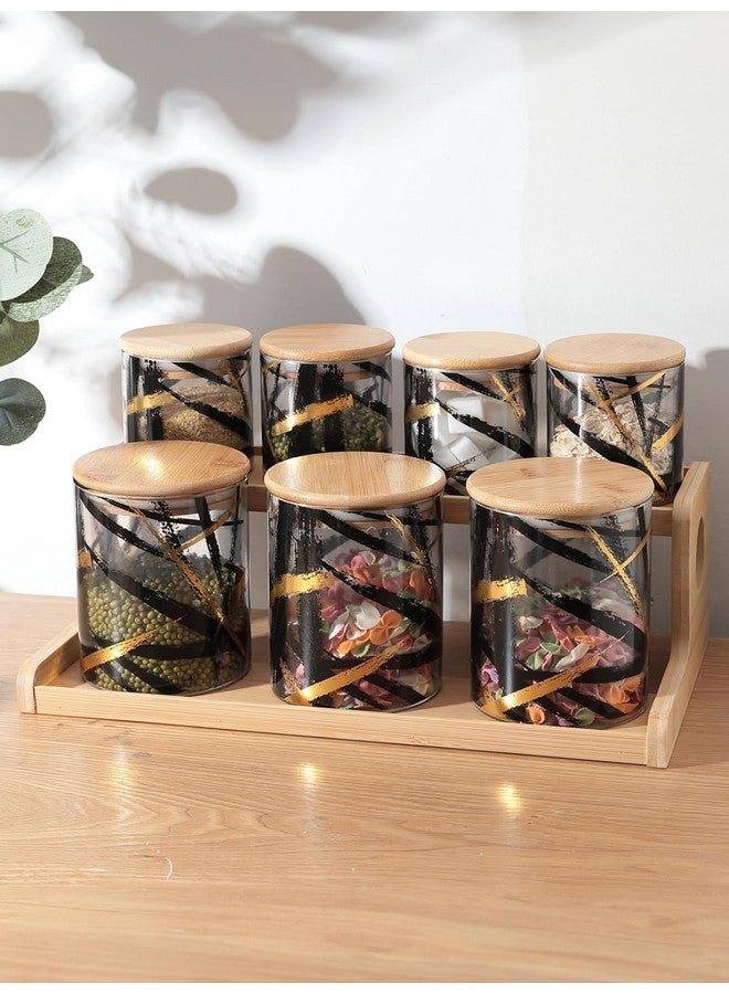 The Better Home باقة المنزل الأفضل من 7 برطمانات زجاجية بوروسيليكات مع غطاء من الخيزران وصينية | 4 قطع سعة 350 مل و 3 قطع سعة 850 مل | برطمانات زجاجية للبسكويت، التوابل، الوجبات الخفيفة، الشاي، القهوة، السكر | خالية من BPA | شفافة - Image 1