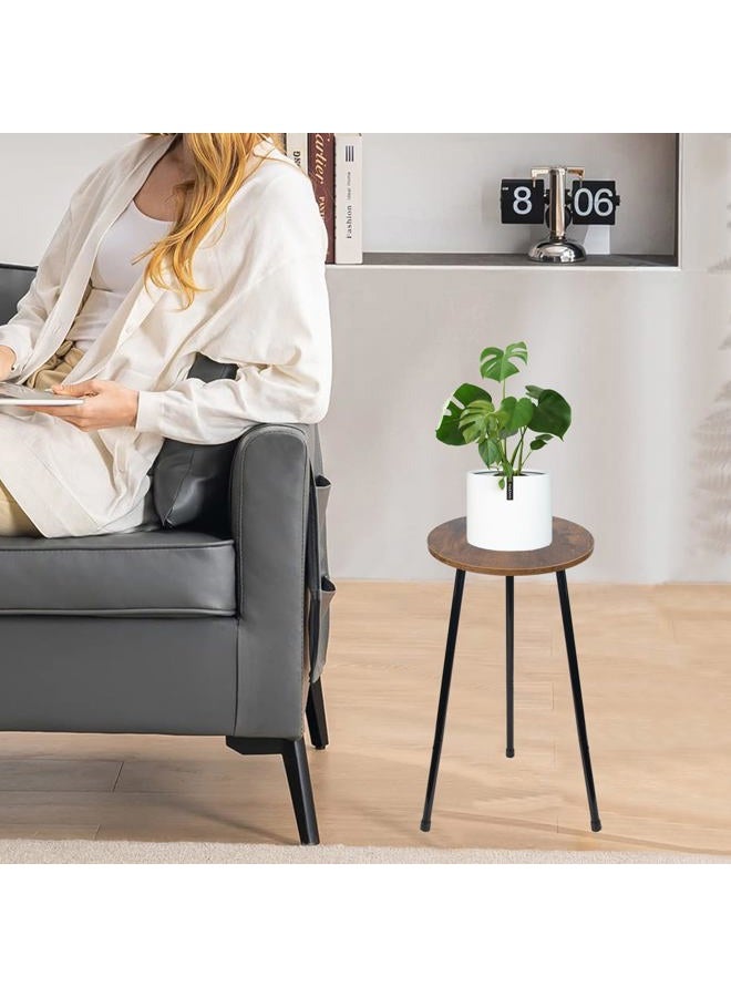 ARTORA Indoor Plant Stand, Mid Century Wood Plant Stool Adjustable Corner Tall Plant Sand Wooden Small Round End Table 18 Inch Plant Holder for Flower Pots Modern Home Decor (Brown) - Image 2